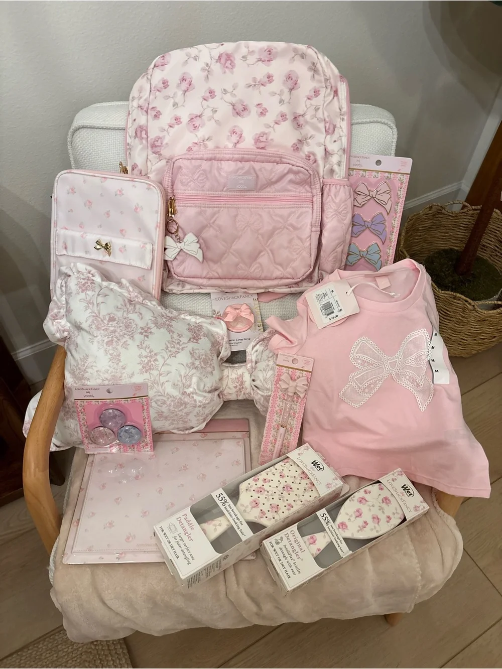 LoveShackFancy Pink Floral Quilted Backpack